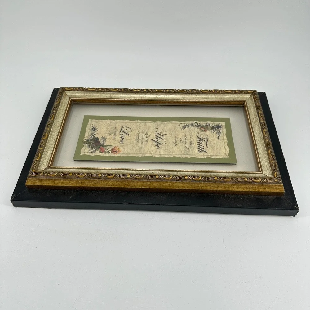 Faith Hope Love Framed Wall Art Gold and Black Ornate Tiered Frame Made in USA